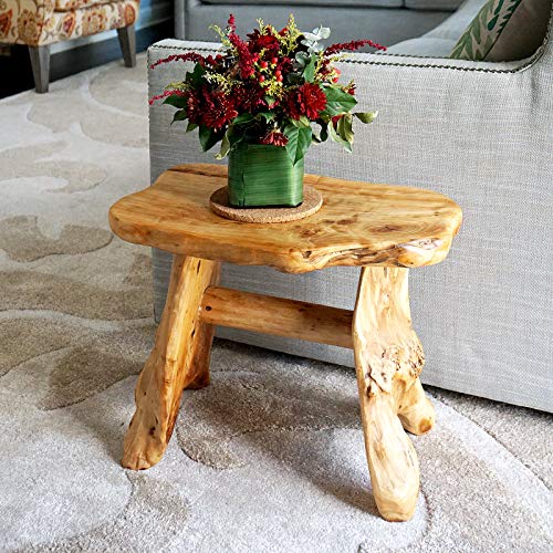 WELLAND Natural Wood Bench, Live Edge Stool Cedar Wood 21" L x 13" W x 18" H