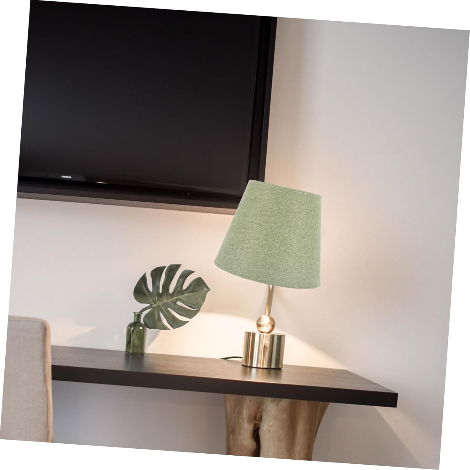 Clip-on Green Burlap Table Lamp Shade Sage Green Drum Lamp E14 Light Cover