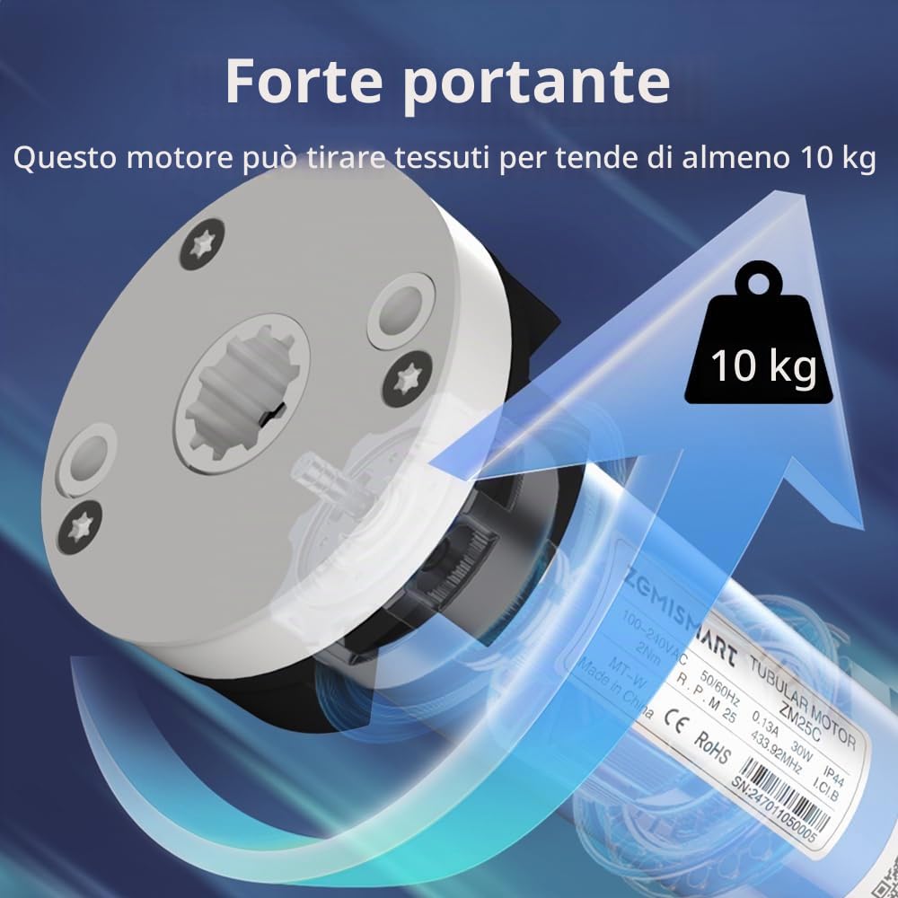 zemismart WiFi Motorizzato Tende a Rullo Motore per Tubo da 38 MM 2Nm Motore Tubolare per Otturatore Max 10 KG Blind Smart Life/Timer APP Tuya,Controllo Vocale Alexa Echo Telecomando (10)