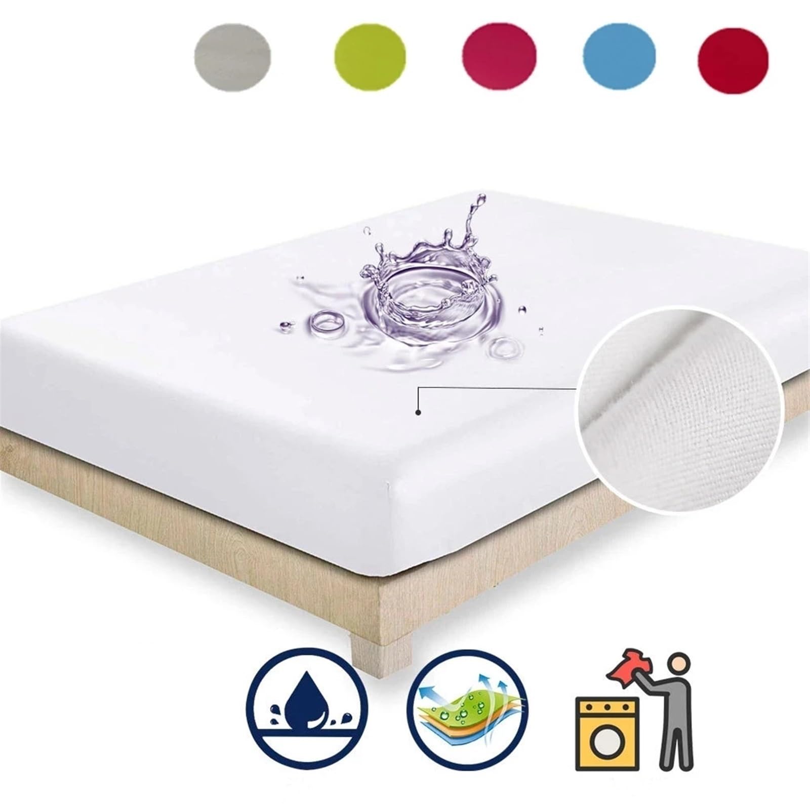 Funda Colchón Impermeable Sábana Impermeable de Color sólido, Cubierta colchón, Protector Ajustado for Cama(Gray,160x200x30cm)