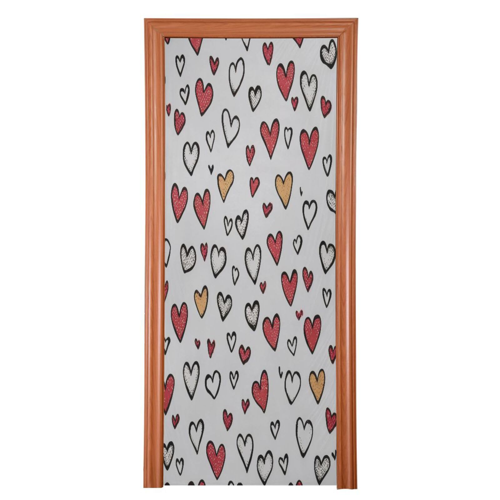 FLildon Doodle Style Hearts Valentines Day Door Cover Decoration, Party Accessory Porch Decor for Festive Ornament Room Door Covers 32 x 79 Inch
