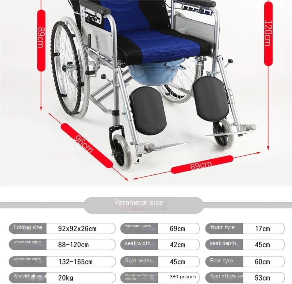 最高の車椅子 フルリクライニング手動車椅子 高齢者・妊婦・身障者用 折りたたみ背付車椅子 軽量 車椅子(Blue)