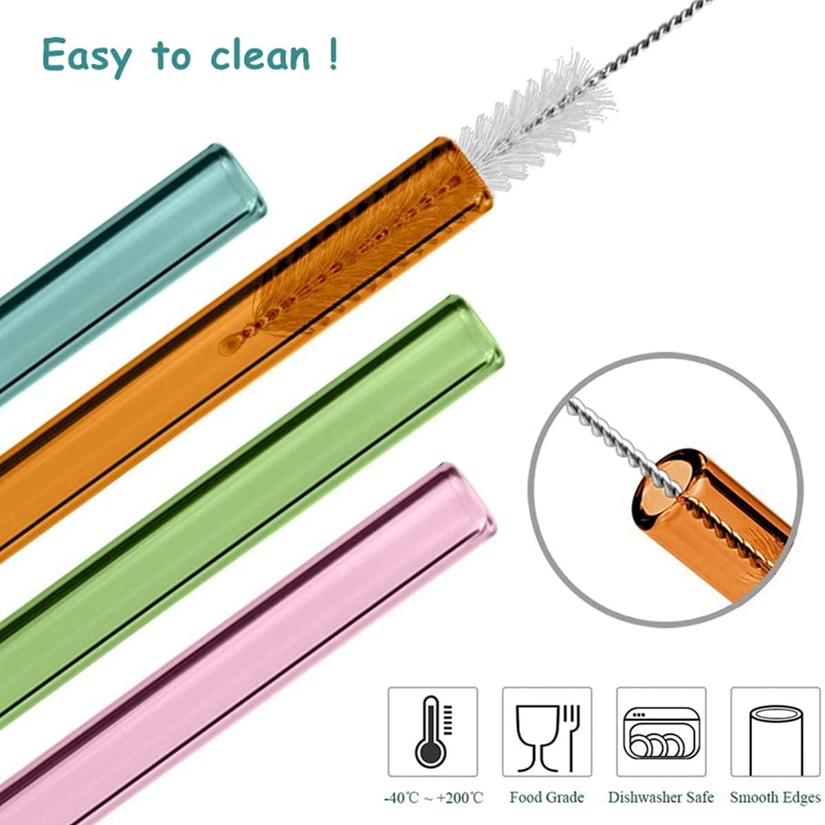 8 Pcs Reusable Glass Straws, 8"x8mm Eco-friendly Drinking Straws for Smoothies, Milkshakes, Tea, Juice, Cocktails - Multi-Color Mixed (8Pcs Straight)