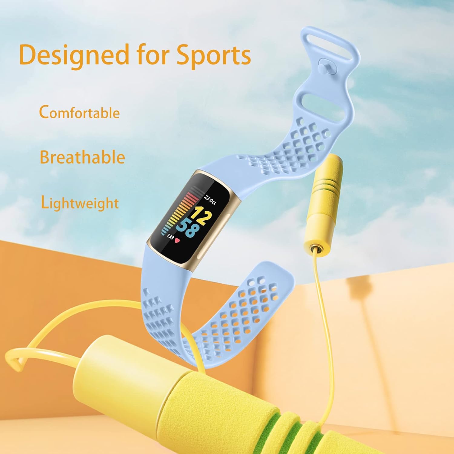 Laffav Compatible with Fitbit Charge 5 Bands for Men Women, Flexible Soft Silicone Wristbands Breathable Sport Replacement Strap with Air Holes for Fitbit Charge 5 Fitness Tracker, 4-Pack