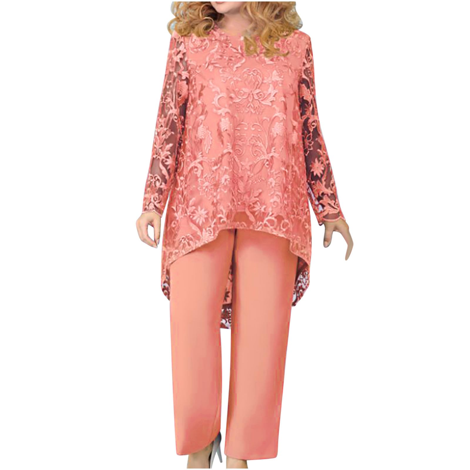 NUSGEAR Conjunto Dos Piezas Mujer encaje Moda Camiseta de manga larga y Pantalones Otoño invierno Talla grande Suelto Elegante Traje Fiesta Casual Vestido vestir Traje cómodo Conjunto 2024