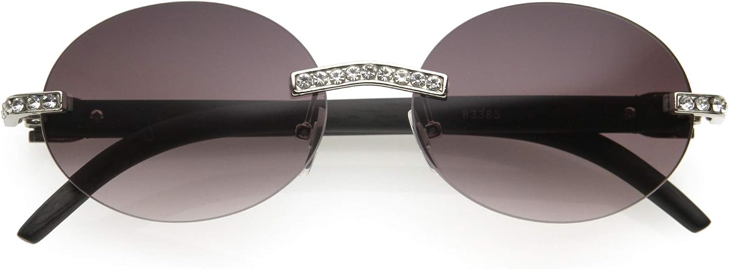 zeroUV Luxe 90s Inspired Premium Rhinestones Decorated Oval Sunglasses 56mm
