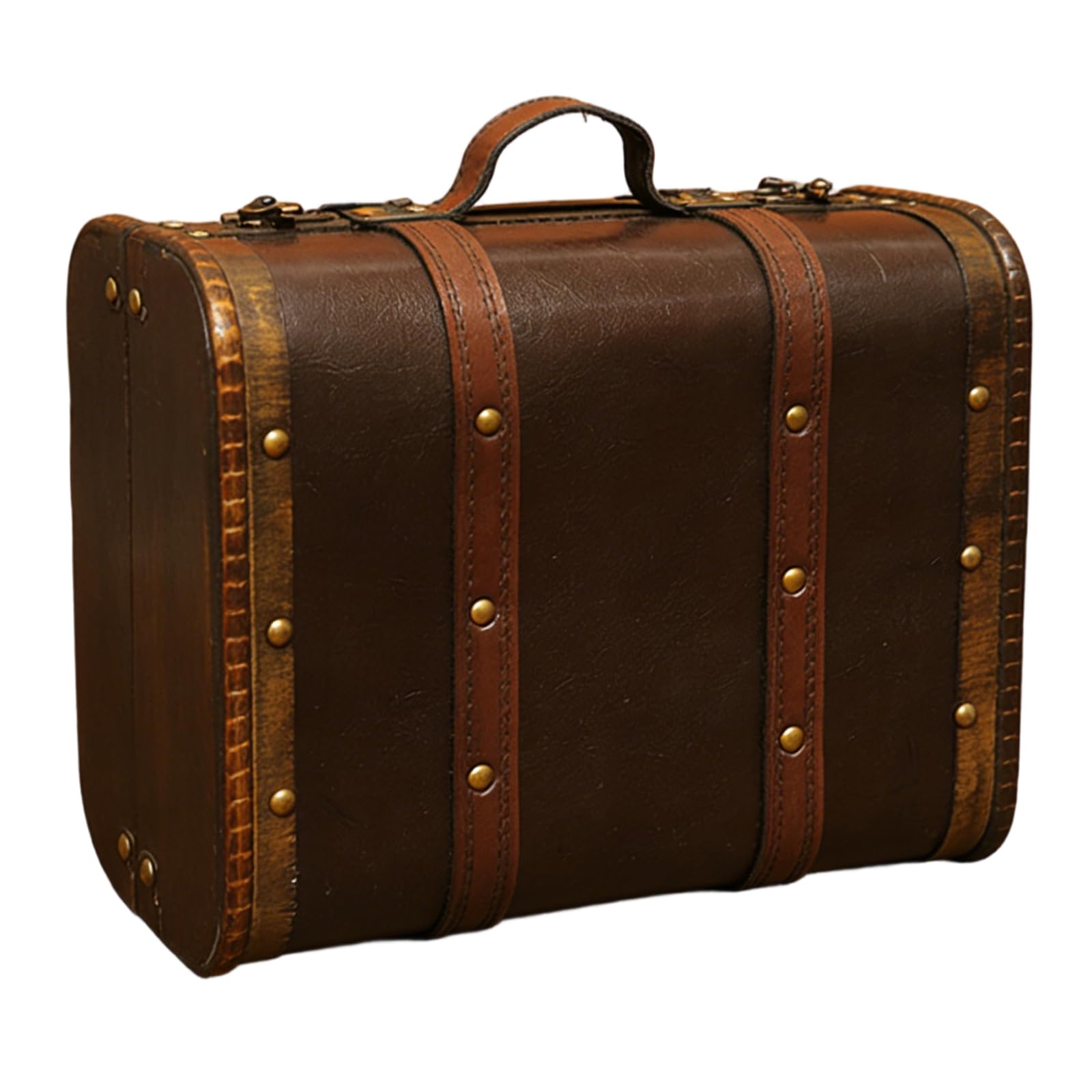 Maletero de Madera con de Piel sintética, Estuche de Transporte, contenedor de Almacenamiento portátil para Joyas, cosméticos y coleccionables, Organizador de Viaje de Madera de Mano