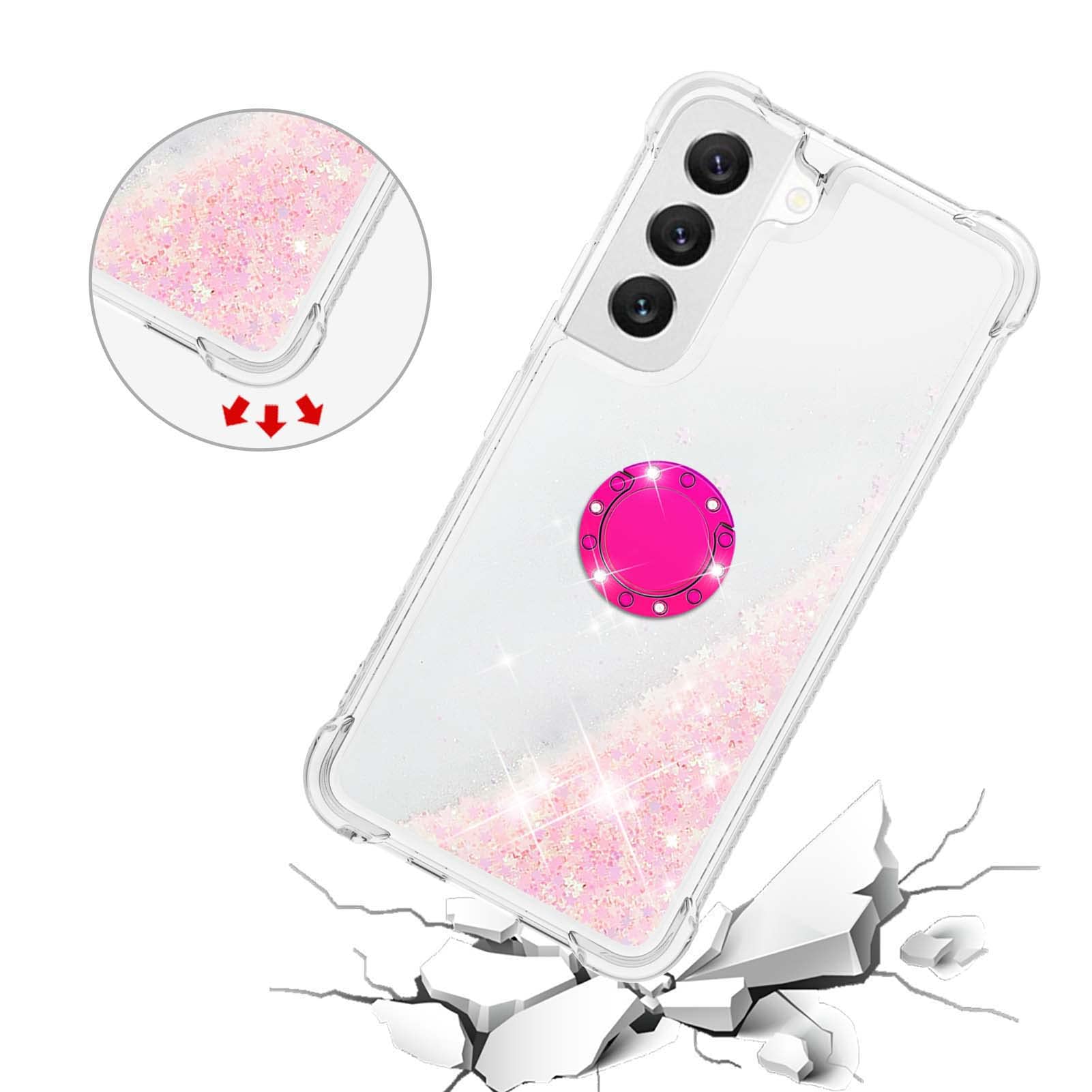 Transparent Liquid Case for Galaxy S22 Plus with Ring Holder, Silicone Phone Case Glitter Floating Liquid Cover Bumper Case Sparkly Back Case Resistant Hard Compatible with Samsung Galaxy S22 Plus
