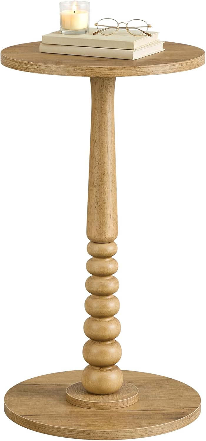 VASAGLE MARIEL Collection - Round Side Table, Small Drink End Table for Small Spaces, Accent Nightstand, Solid Wood Leg, Mid-Century Modern, for Living Room Bedroom, Cloud White ULET293WB02S