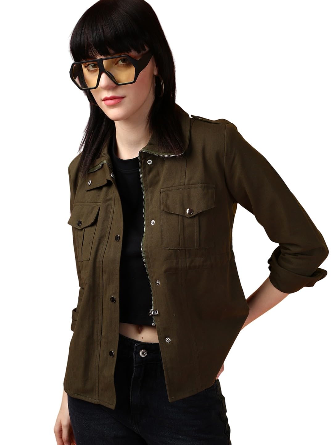 kaali peeli Cotton Shirt Jacket with Tie Ropes, Open Front Style-picture-49