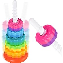 Spinning Stacking Toy for Kids, Rainbow Tower Dual-Color Spinning Wheels Premium Strong BPA-Free ABS Plastic Early Education Fun Learning and Engaging Brain Development Toys (Small)