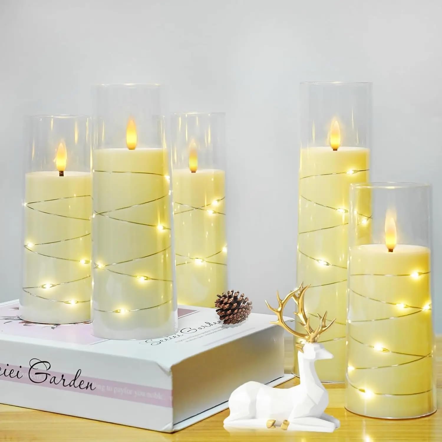 Candele a LED - 7 Pezzi Senza Fiamma, Luci a LED Realistiche e Luminose, con Telecomando e Timer, per Matrimoni, Feste, Natale, Pasqua, come luce D'atmosfera in Plastica, Bianco (Trasparente)