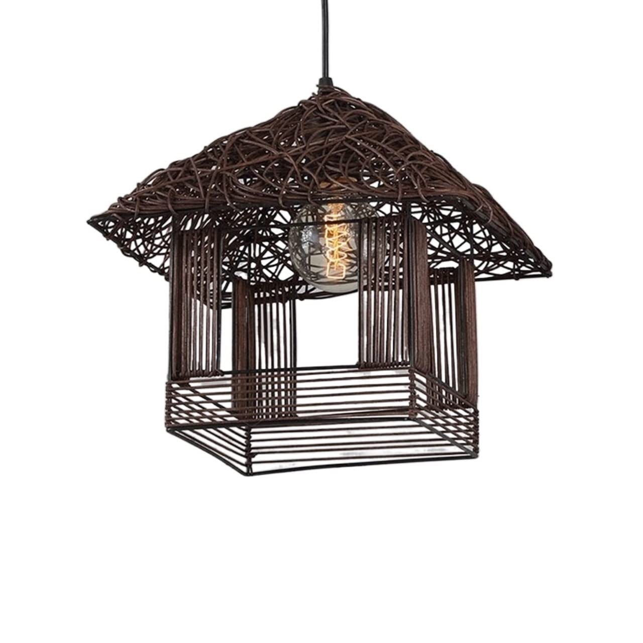 Lustre méditerranéen fait main style nid d'oiseau marron hauteur réglable