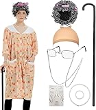 Matériau de qualité : les lunettes sont fabriquées avec une monture en métal, des lentilles en plastique et des plaquettes de nez en silicone ; la perruque de vieille femme est fabriquée en fibre synthétique de qualité, fabriquée avec un cordon élastique ; convient à un large éventail de personnes, des adolescents et des adultes.