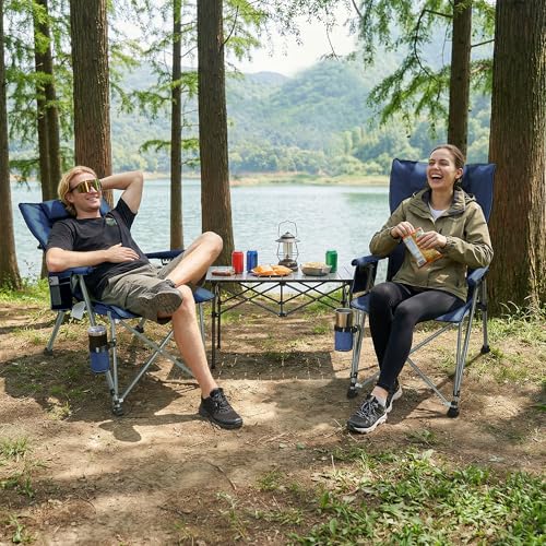 Image of Heavy Duty Folding Camping Chair Supports 400 LBS, Hard Arm Portable Outdoor Chair with Cup Holder & Storage Bag, Foldable Collapsible for Camp, Picnic, Lawn, Fishing