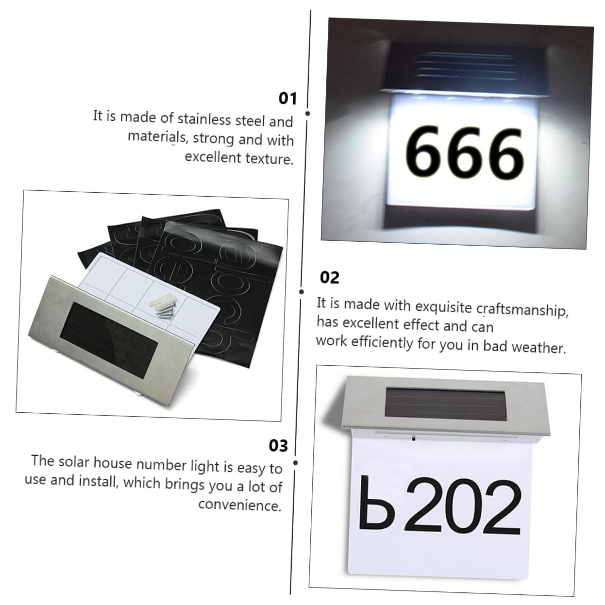 Holibanna 2 Pezzi Di Luce Solare Per Porta Numeri Civici Luce Solare Per Casa Indirizzo Retroilluminato Lampada Da Parete Lampada A Induzione Luce Per Porta
