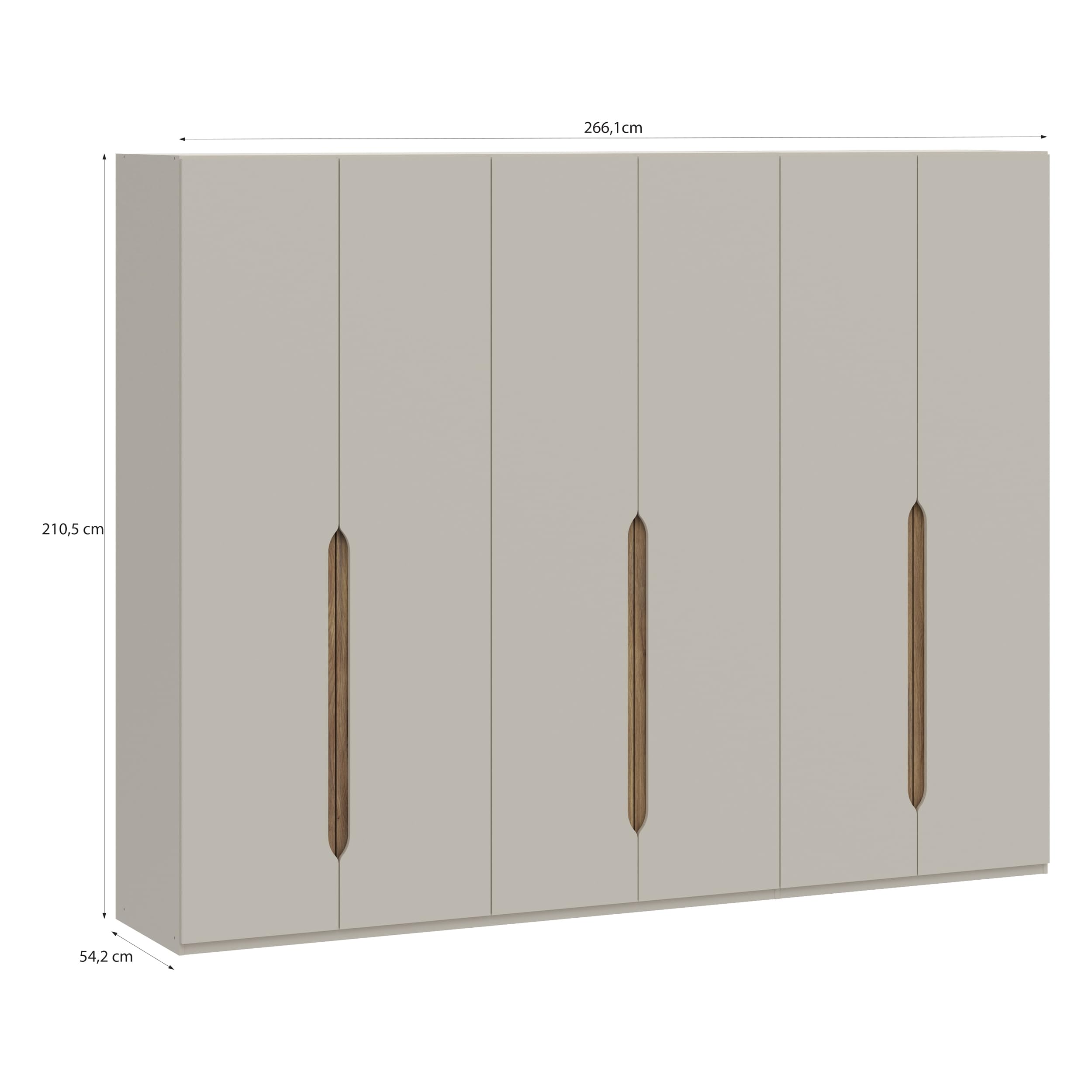 Forte EDWAL Kleiderschrank 280, moderner Kleiderschrank mit abgerundeten Griffmulden, 6-türig, Holzwerkstoff, Kaschmir|Beige Holzdekor, 266,1 cm breit x 210,5 cm hoch x 54,2 cm tief