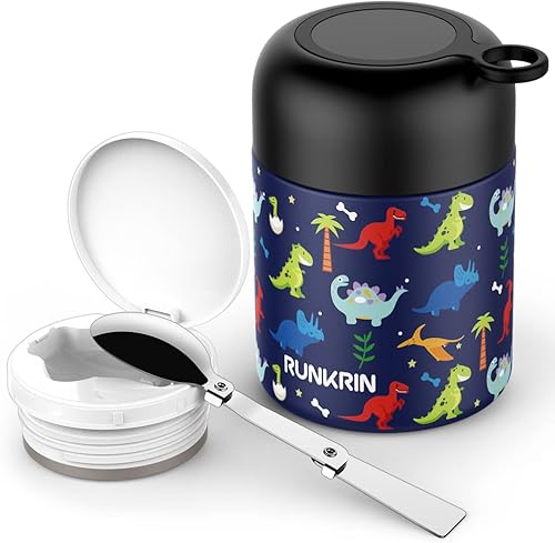 Runkrin - Tarro de alimentos aislado para alimentos calientes, termo de 16 onzas, contenedor de almuerzo de doble pared con cuchara, a prueba de