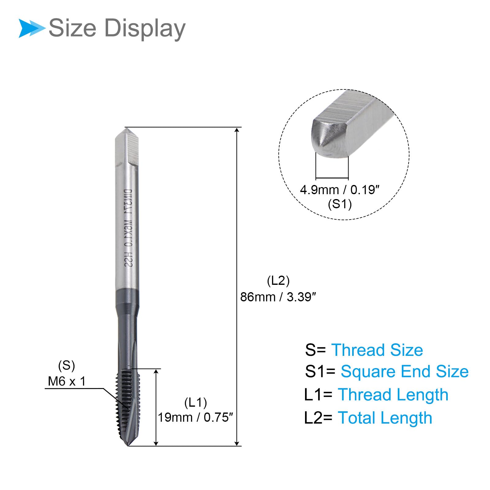 CoCud Spiral Point Tap, M6x1.0 Thread Size, TICN Coated HSS Metric Threading Tap - Image 2