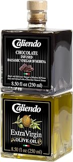 Caliendo NEW! Chocolate Infused Balsamic Vinegar of Modena IGP & Premium Extra Virgin Olive Oil Stackable Set, Authentic Italian – 17.0 fl oz (2/250 ml) Glass Bottles