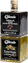 Caliendo NEW! Chocolate Infused Balsamic Vinegar of Modena IGP & Premium Extra Virgin Olive Oil Stackable Set, Authentic Italian – 17.0 fl oz (2/250 ml) Glass Bottles