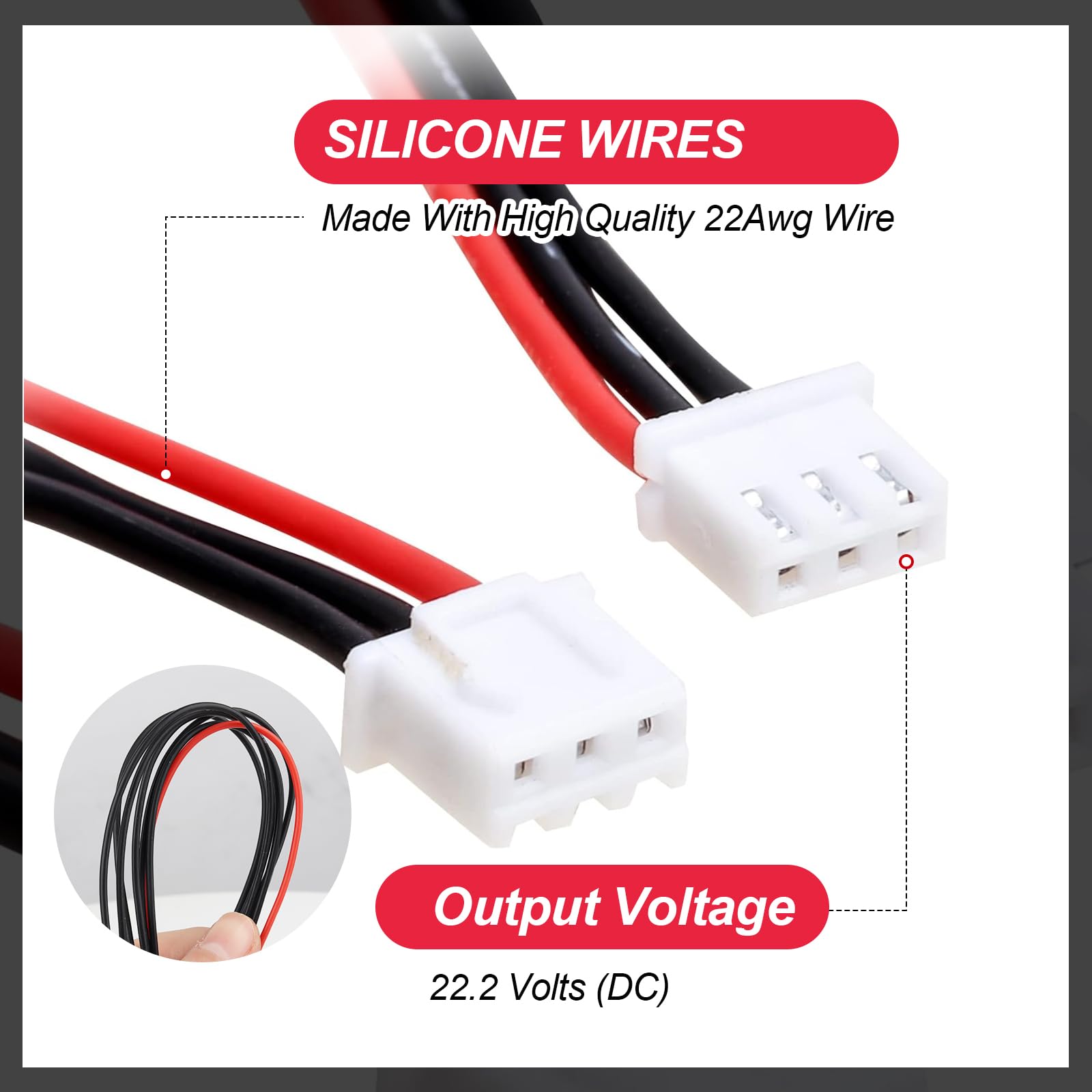 Lot 5 Câbles D'extension JST-XH 2S 200 Mm – Silicone 22 AWG – Pour Chargeur LiPo