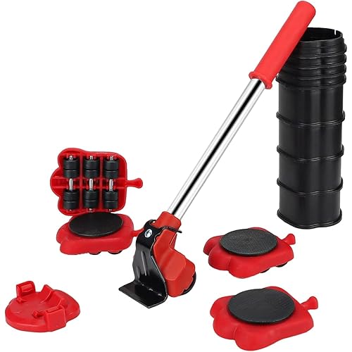 ANGINORLD Heavy Duty Furniture Lifter, Furniture Movers Sliders Appliance Roller with 4 Sliders for Sofas Moving Pad Adjustable Height Lifting Tool for Heavy Furniture, Couches and Refrigerators Red