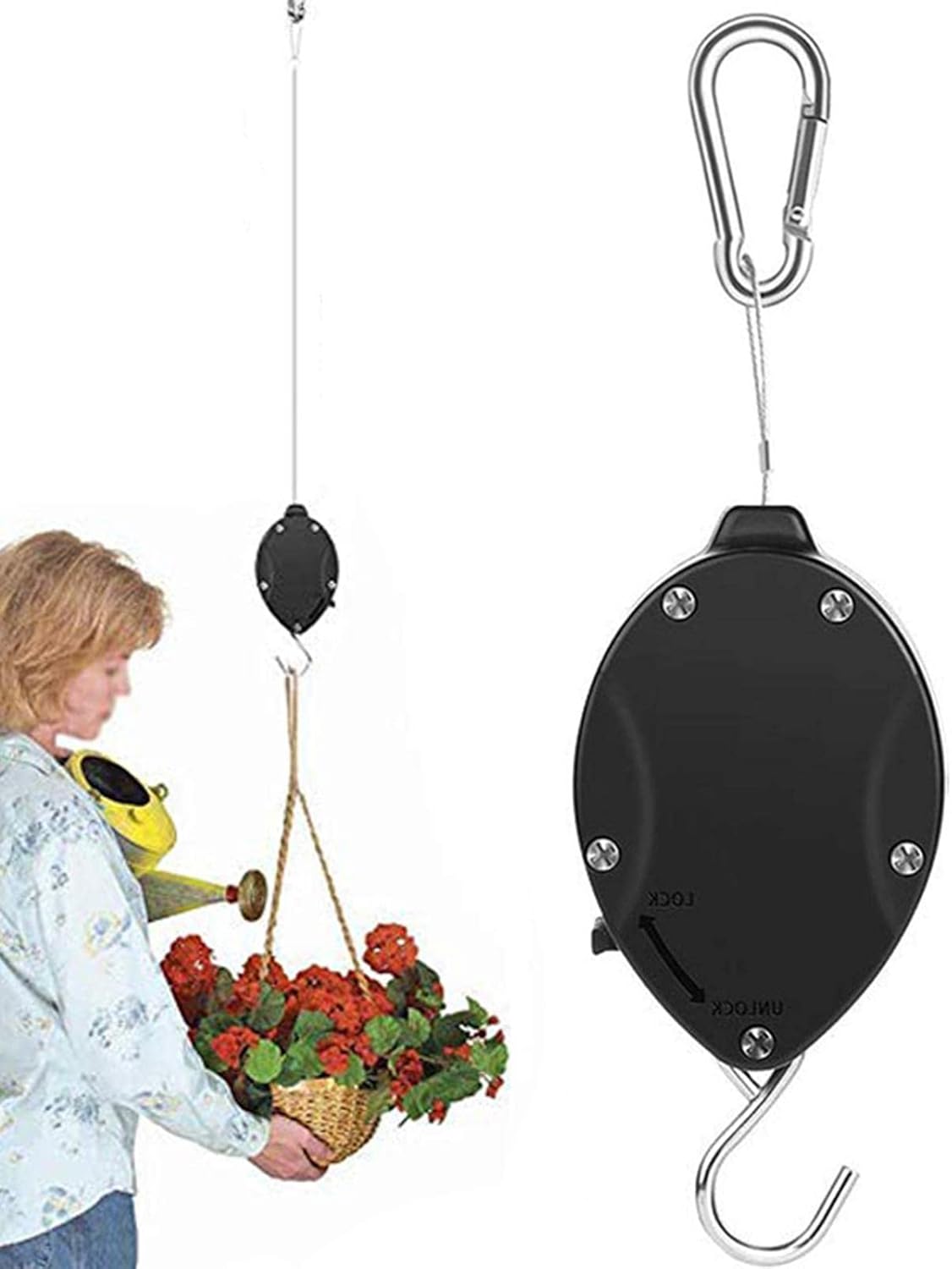 Retractable Plant Pulley Adjustable Height Easy Reach Stainless Steel