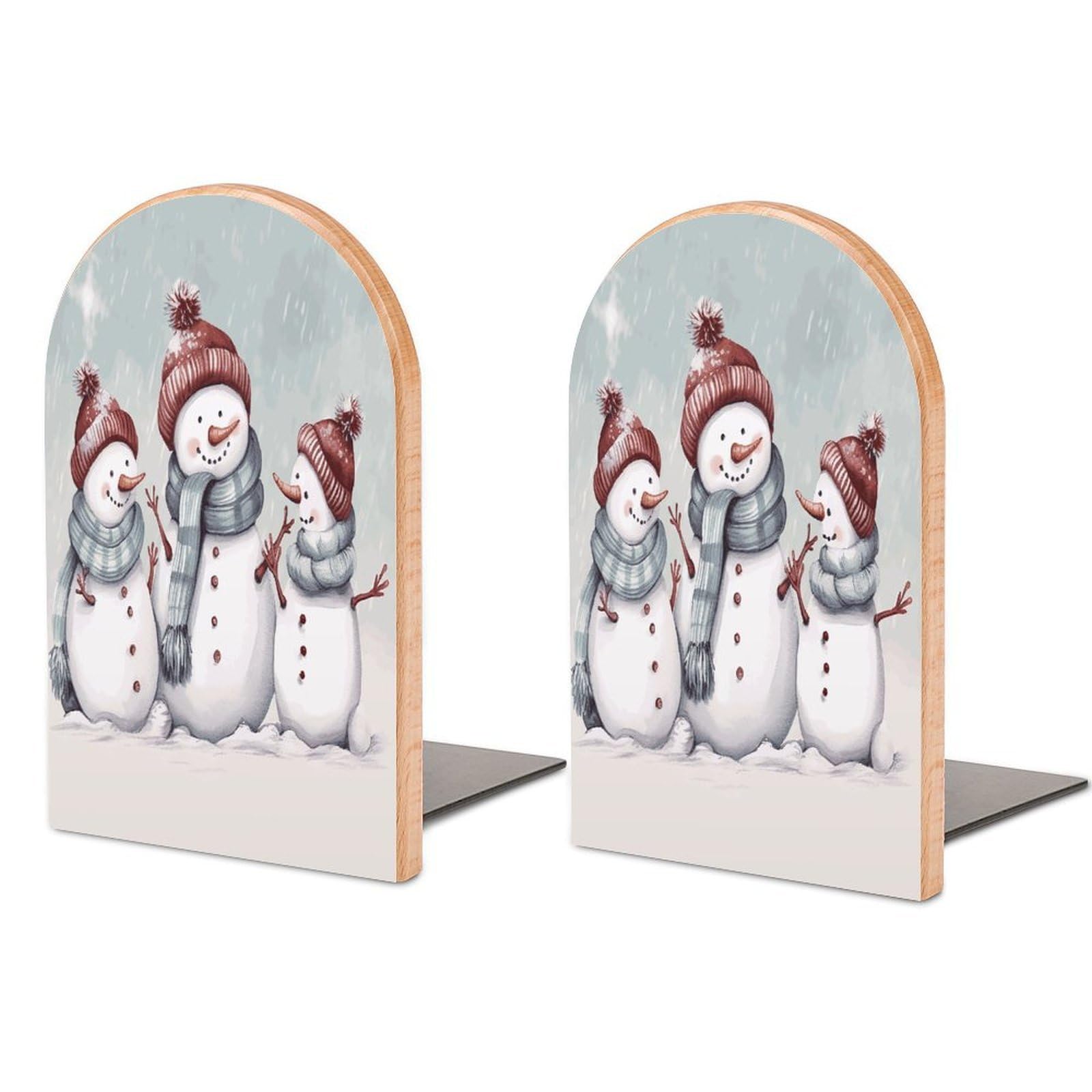 Winter Snowman Bookend for Shelves Fashion Modern Wood Book End with Non-Slip Metal Base Universal Economy Bookend Book Organizer for Home Office Desk Accessories 1 Pair