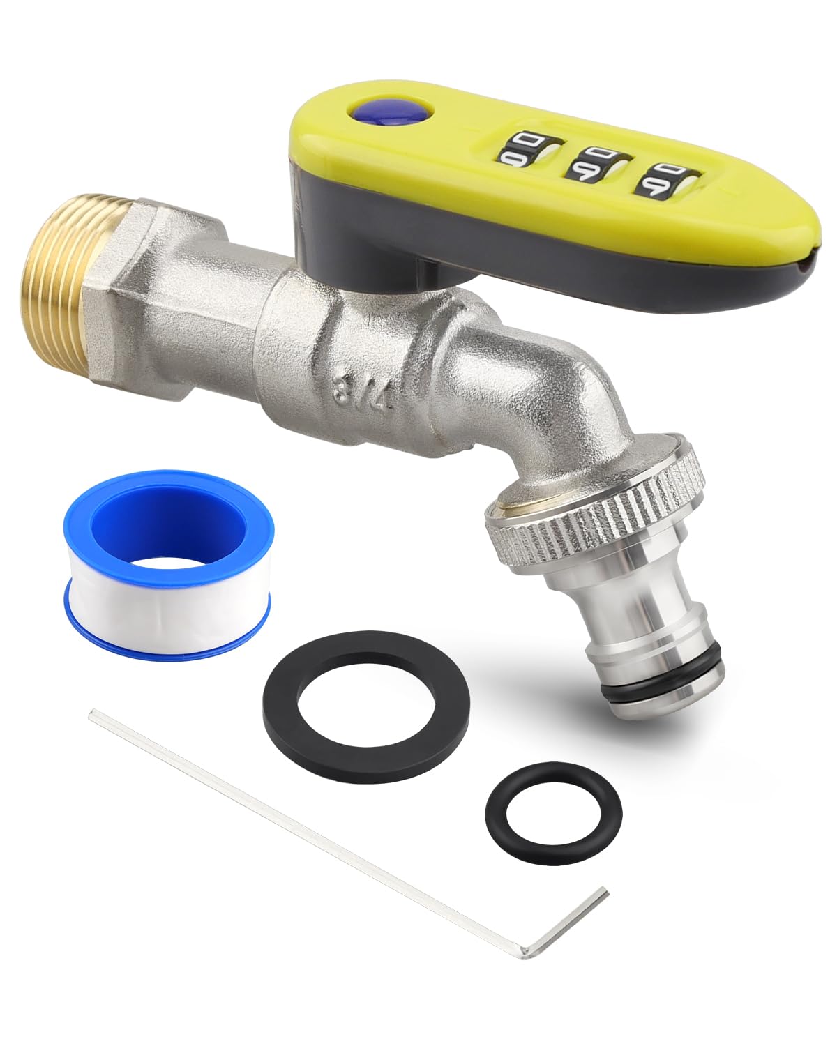 Upgraded Yellow Handle Outdoor Code Lock Faucet, Keyless Design, Brass Material, Fit for Houses, Vacant Rooms and Vacation Homes