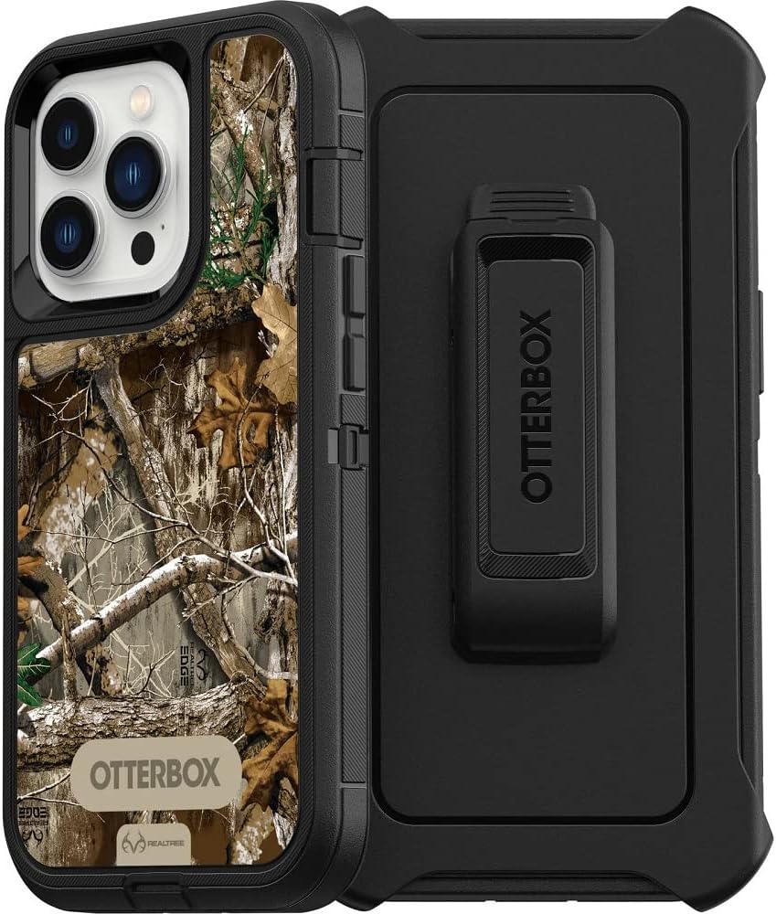 iPhone 13 Pro (ONLY) Defender Series Case - Black/Realtree (CAMO), Rugged & Durable, with Port Protection, Includes Holster Clip Kickstand