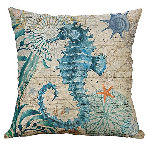 Transwen Kissenbezug, Marine Life Coral Sea Turtle Seepferdchen Whale Muster Dekorative Kissenbezüge für Sofa Werfen Dekokissen Fall Home Decor (D, 45x45cm) Cover