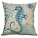 Zimuuy Housse de Coussin.La Vie Marine La Tortue de mer de Corail Hippocampe Baleine de Coussin de Poulpe Housse de Coussin(Taille Unique,D)