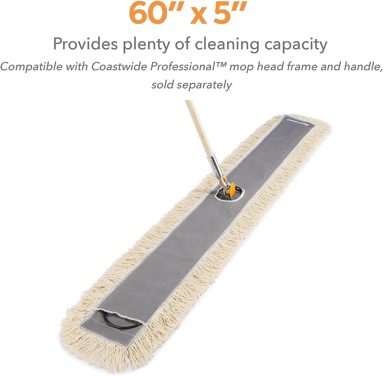 Coastwide Professional Cut-End Dust Mop Head, Cotton, 60 x 5 Inches, White, 2-Pack — High-Capacity Floor Dusting for Commercial Facilities