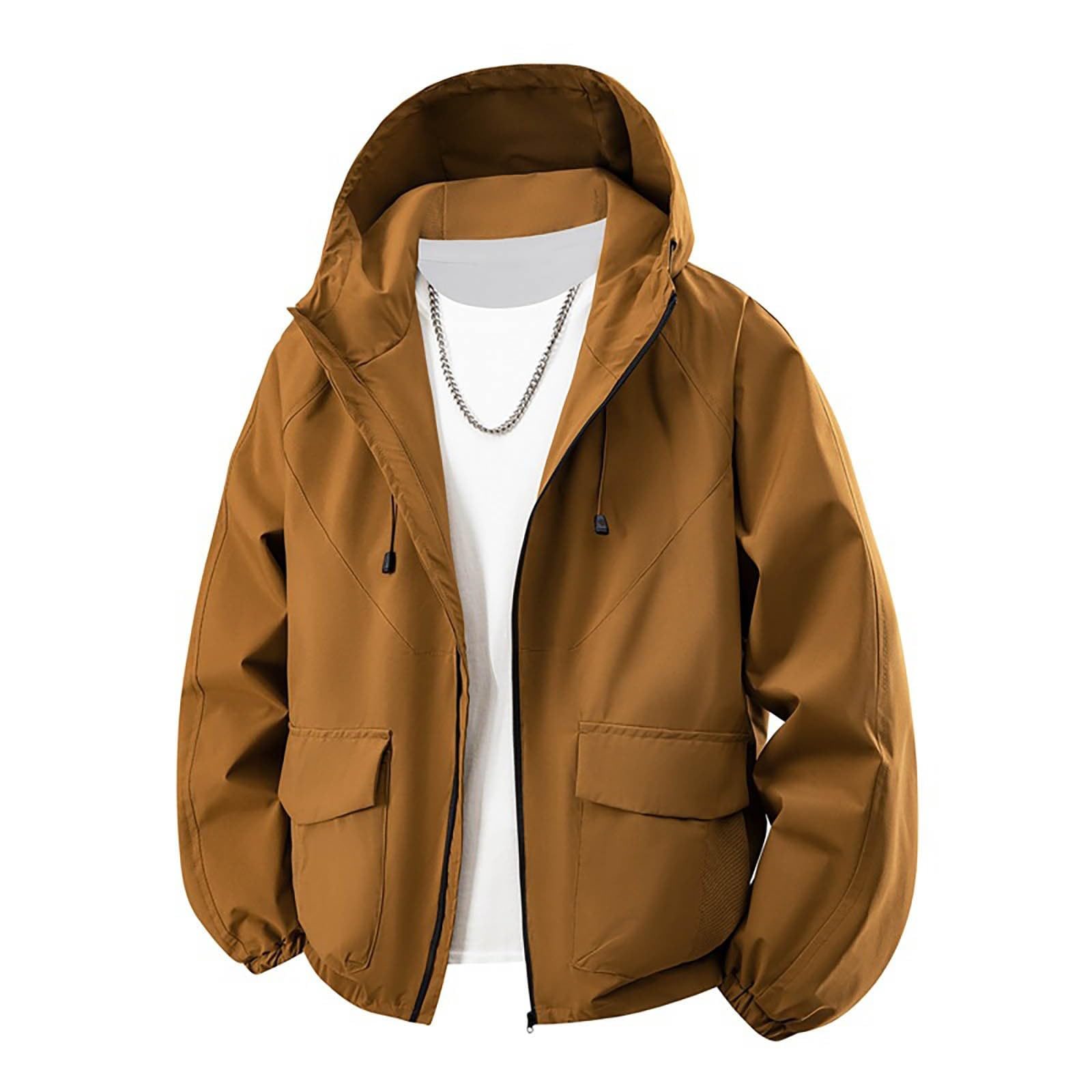 Chubasquero para hombre con capucha, ligero, transpirable, chaqueta de senderismo, chaqueta de senderismo monocolor, chaqueta softshell, chaqueta de trekking, chaqueta de montaña para camping