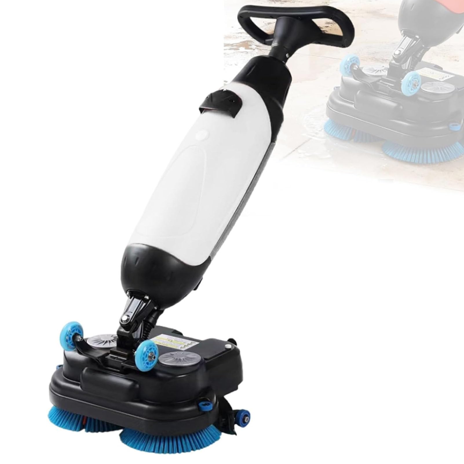 Oiyekntd Commercial Scrubber, Walk Behind Floor Scrubber Dryer, Cordless Portable Scrubber, 2 Adjustable Brushes, for Tile and Sealed Floors White