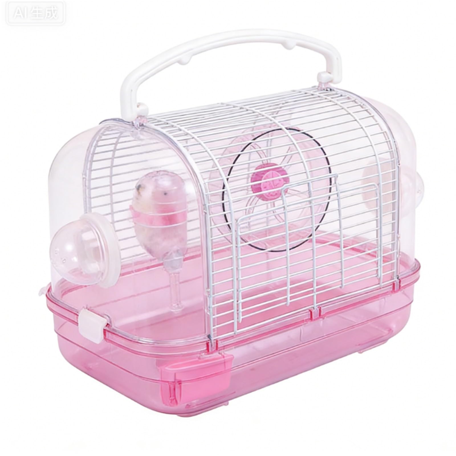 Jaula de Descanso Asa de Correa Transparente fácil Transportar con Jaula for hámster Rueda for Correr para Uso doméstico(Pink)