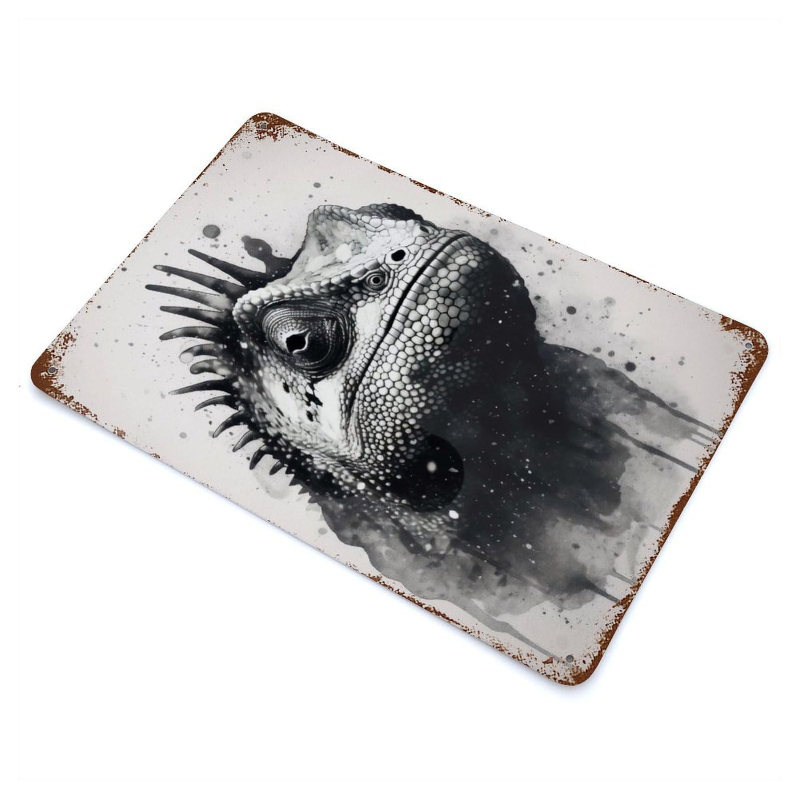 Rust Effect Chameleon Beauty Lizard Aged Metal Wall Plaque 11.8"x7.9", Rustic Home Decor for Bistro, Counter And Cafe Decor