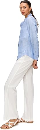 Cali1850 Women's Casual Linen Shirts Classic Fit 100% Linen Long Sleeve Fitted Button Down Top Collared Blouse