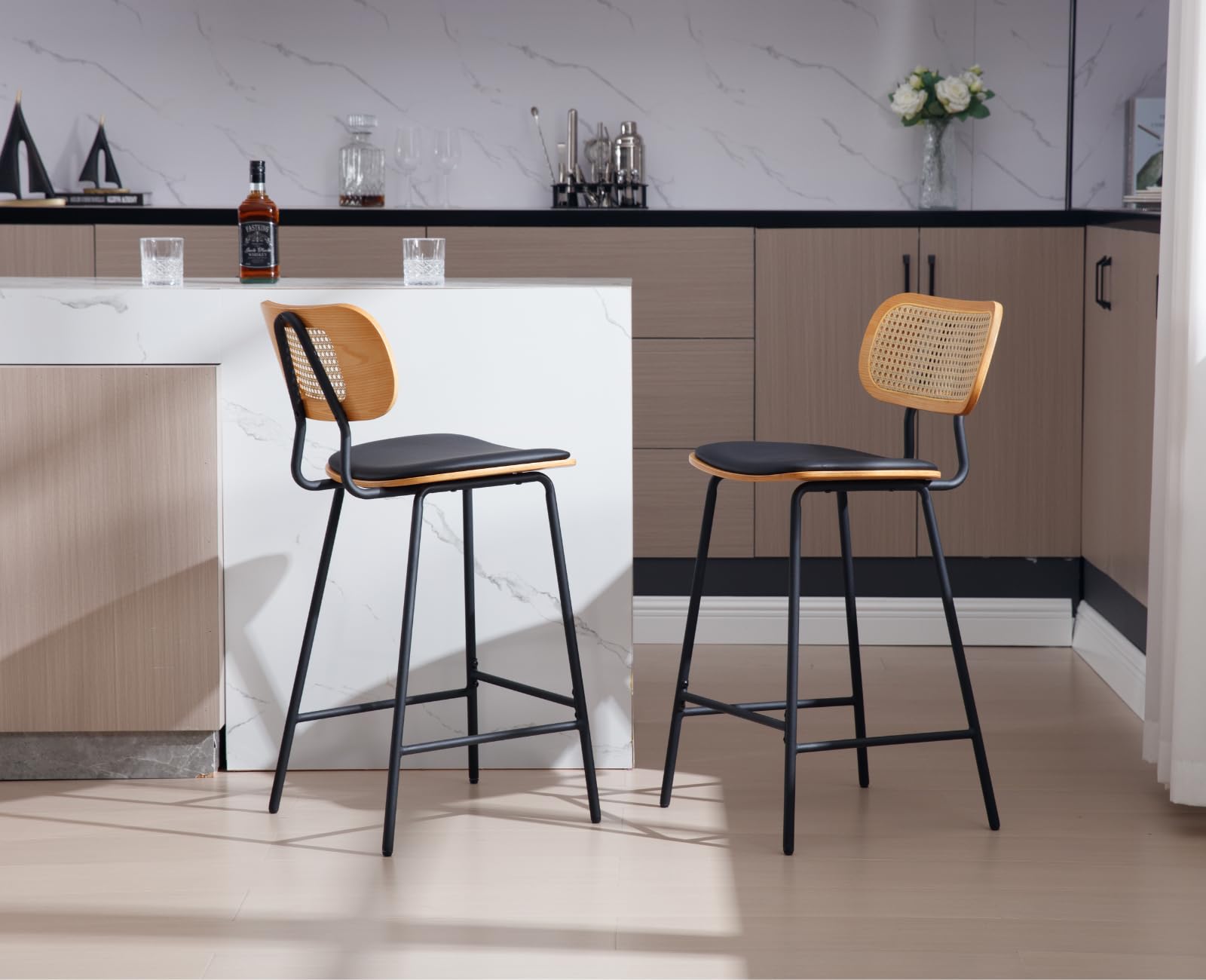 Set 2 Sgabelli Da Bar In Ecopelle - Con Schienale, Gambe In Metallo, Imbottiti, Verde, Portata 250lbs