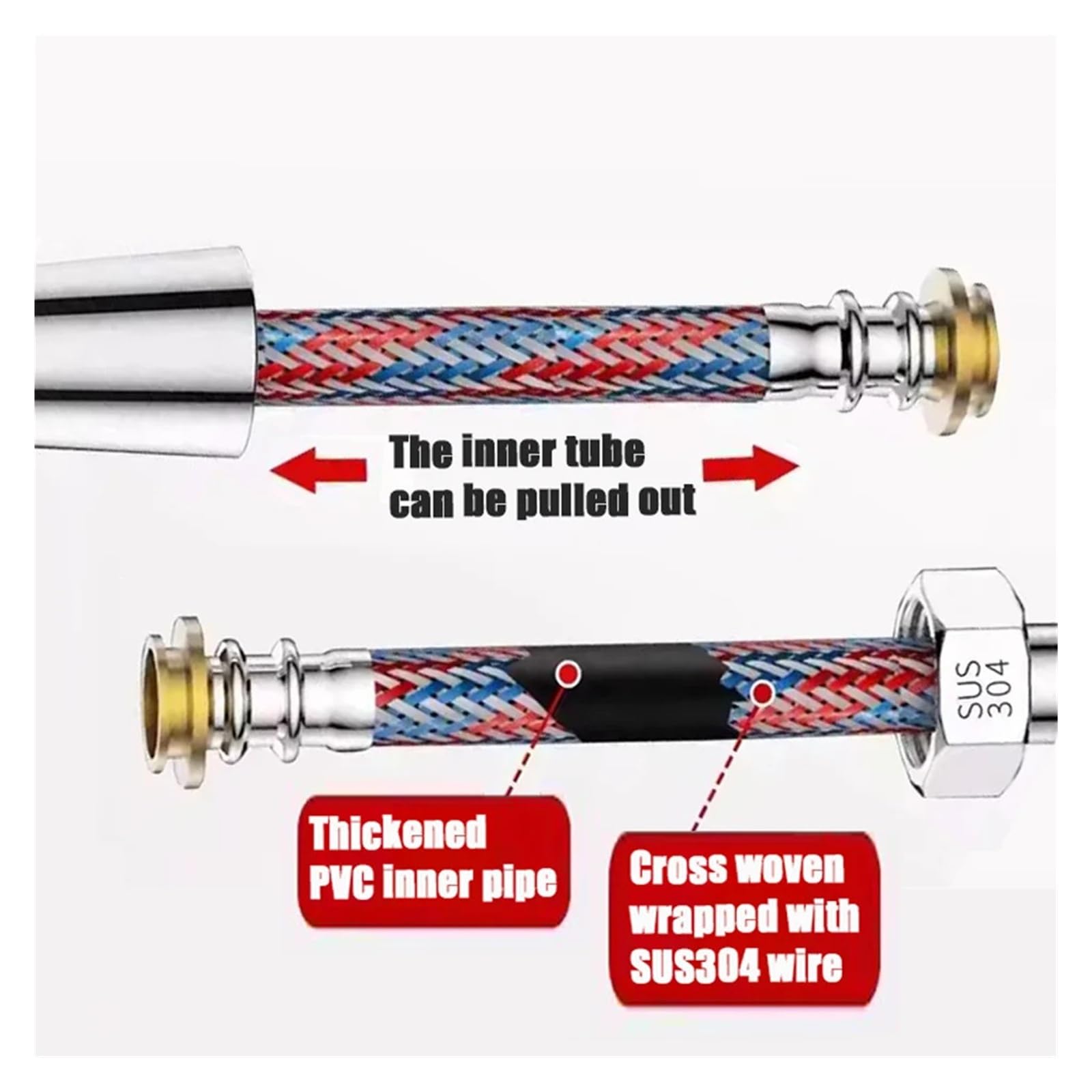 Manguera de ducha de acero inoxidable de 2 m, tubo de baño flexible antitorsión a prueba de fugas de alta presión, ajuste universal y a prueba de exposiciones para una mejor experiencia de ducha