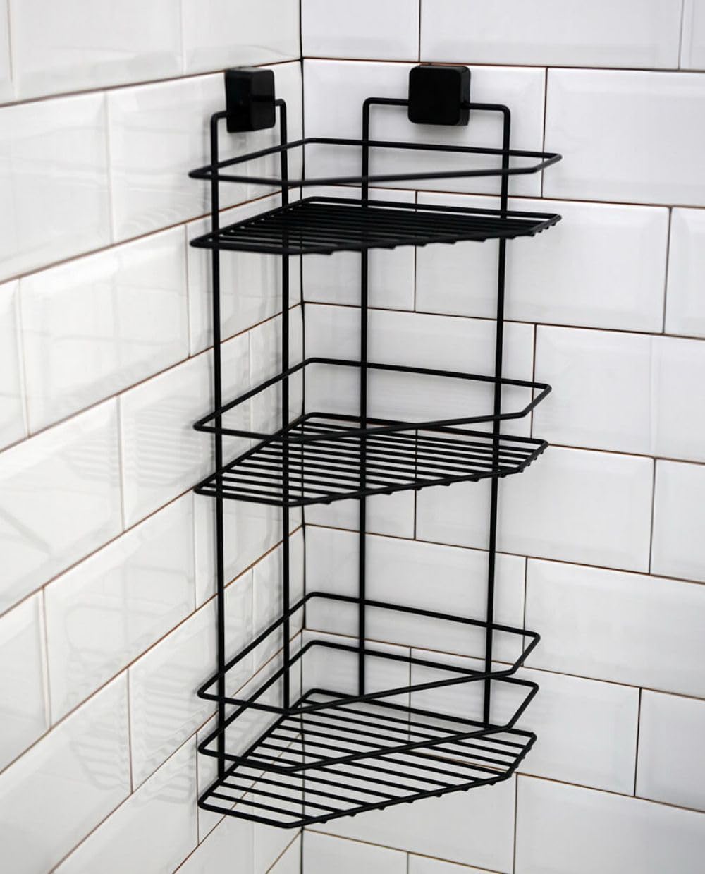 TheOwnas 3-Tier Shower Corner Caddy Stand | Wall-Mounted Bathroom Shelf with Strong Adhesive | No-Drill, Rustproof Black Metal Bahtroom Organiser | Space-Saving Storage for Shower & Bathroom