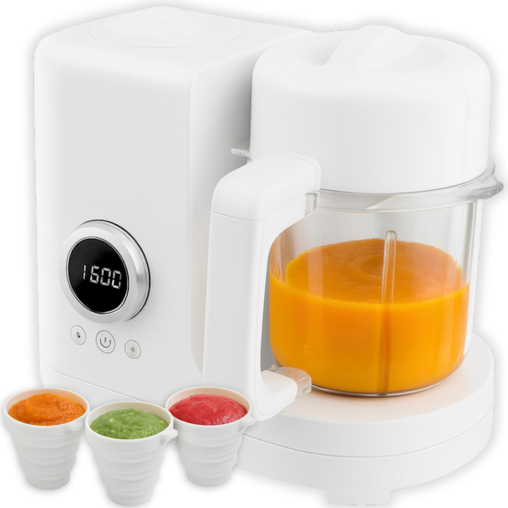 Robot culinaire pour bébé 6-en-1, Cuiseur vapeur & mixeur pour purée, mélange, cuisson, réchauffage, décongélation & stérilisation, Bol inox 300 ml, 2 gobelets de conservation inclus, Sans BPA