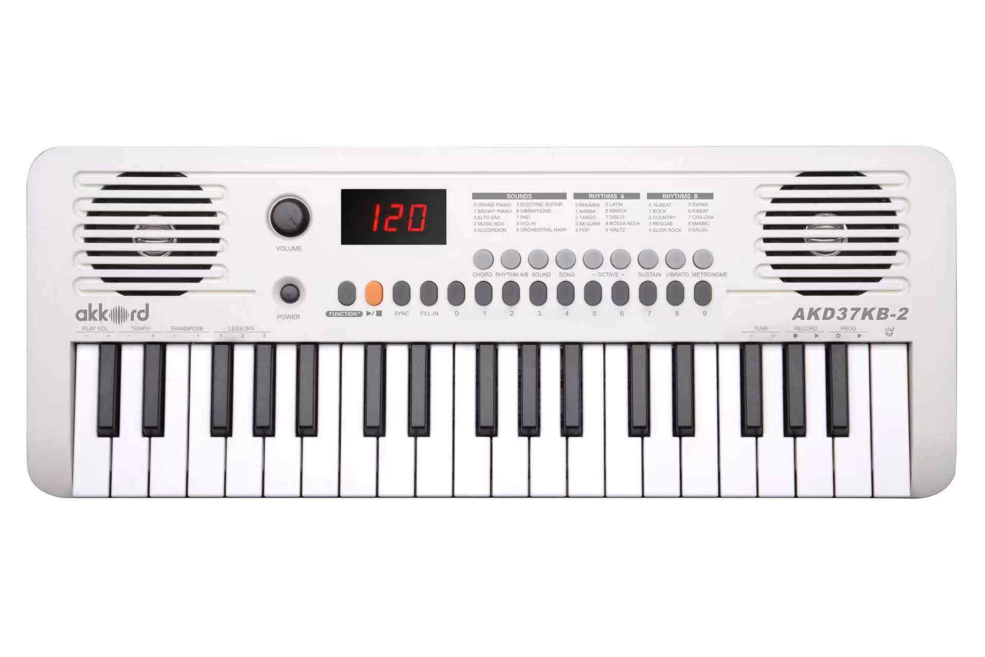 Akkord 37 Keys Music Keyboard – White Edition | 200 Rhythms, Tones & 40 Demos, LED Display, Portable Beginner Piano Compatible-image-9
