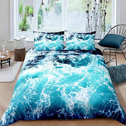 Feelyou LWH9840FYX FULL Ocean Wave Bedding Set Ocean Sea Themed Comforter Cover For Kids Boys Girls Teens Hawaiian Beach Underwater Duvet Cover Breathable Bedspread Cover Blue Room Decor Quilt Cover Full Size cover