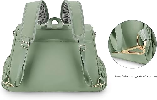 Miniatura 3 de Lmbabter Bolsa de pañales, mochila de mensajero, mochila de viaje, bolsas de maternidad, elegante bolsa de bebé con cambiador para mamá (verde)