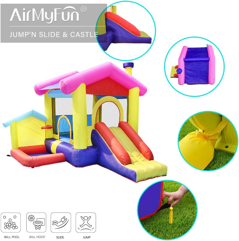 Buy 1 get 1 AirMyFun Inflatable Bounce House,Bouncy Castle with Air Blower,Play House with Ball Pit,Inflatable Kids Slide,Jumping Castle with Carry Bag