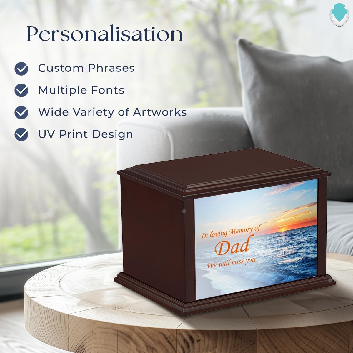 GetUrns Heritage Everlasting Expressions Adult Cremation Urn Memorial Box for Ashes with Custom Printing (Ocean Sunset)