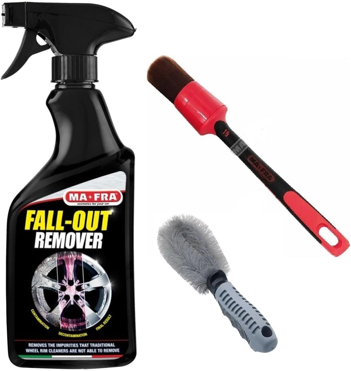 MAFRA Fallout DECONTAMINANTE Cura Cerchi Cerchioni + MAFRA Pennello Pulizia Detailing Red 35 MM + Spazzola Pulizia Cerchi