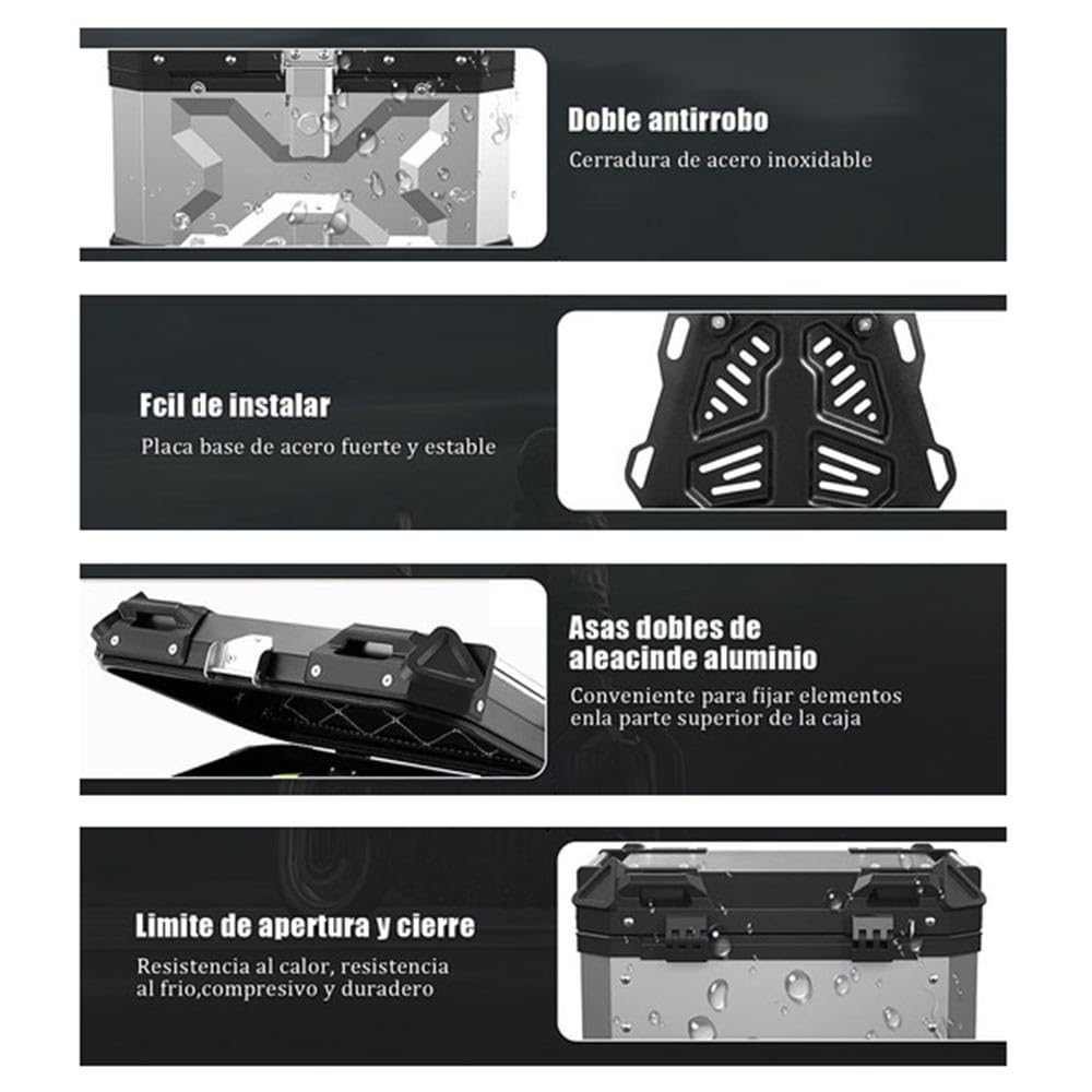 Coffre de Moto Aluminium Topcase Moto Étanche Scooter Moto Quad 36L 45L 55L 65L 80L 100L Valise Top Case avec Dossier Et Poignée(Noir,45L)